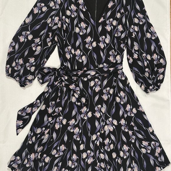 White House Black Market Purple/Iris Floral Long Sleeve Dress - Size 6P - Petite - Picture 3 of 6